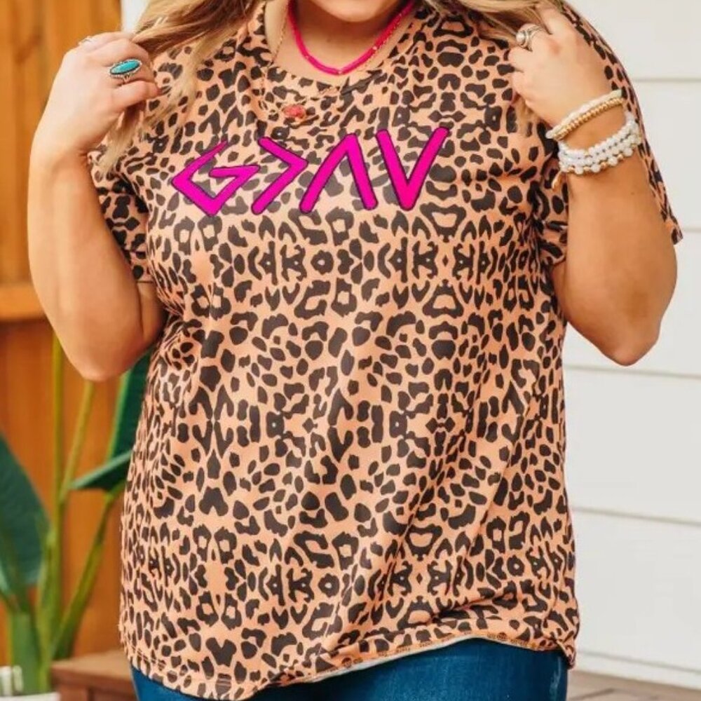 'God Is Greater than the Highs and Lows' on Leopard Crew Neck T-Shirt